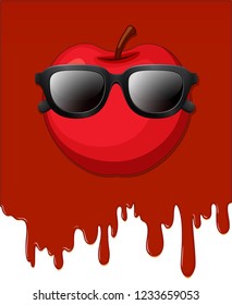 Apfel mit rotem tropfendem Hintergrund, Illustration