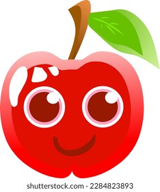 Vector de ilustraciones de animaciones de frutas frescas y rojas de Apple Cute Anime