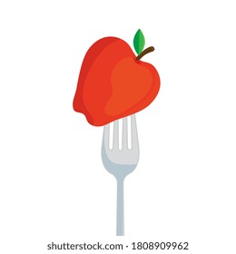 apple red fruit in fork, on white background vector illustration design