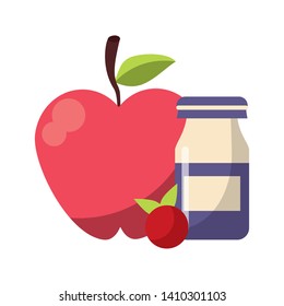 Apple and red fruit with yogurth bottle vector illustration graphic design