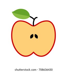 Apple. Red apple. Red half apple with leaf. Vector illustration