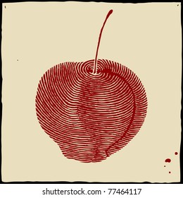 apple red label woodcut