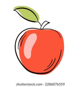 Apple red in line art style. Vector illustration of apple. Cartoon.