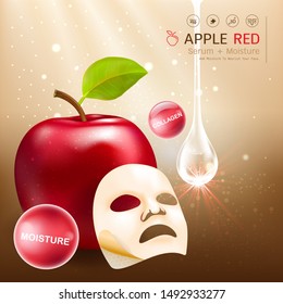 Apple Red Serum Collagen and Vitamin Vector Background Template for Skin Care Cosmetic Product.