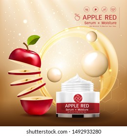 Apple Red Serum Collagen and Vitamin Vector Background Template for Skin Care Cosmetic Product.