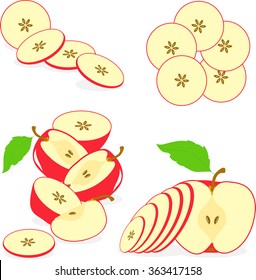 Apple. Red apple slices, collection of vector illustrations on a transparent background