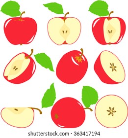 Apple. Red apple slices, collection of vector illustrations on a transparent background