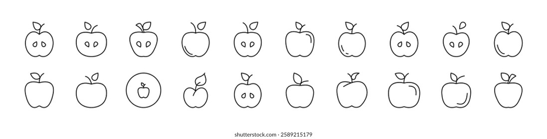 Apple Related Icon Set. Editable Stroke. Suitable for Web Sites, Books, Cards, Apps 