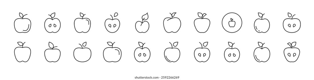 Apple Related Line Icons for Web Sites, Books, Cards, Apps. Editable Stroke. Suitable for Web Sites, Books, Cards, Apps