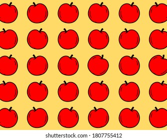 Re Apple repetition pattern over yellow background. Fashion, meals and decorative concept
