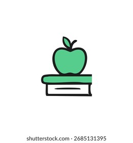 Manzana descansa sobre un libro, delineado en negro