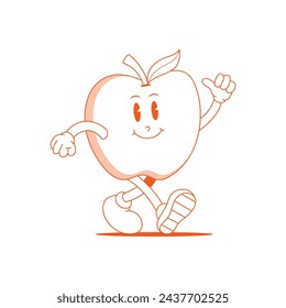 Apple Retro Mascot. Funny cartoon character of Apple.