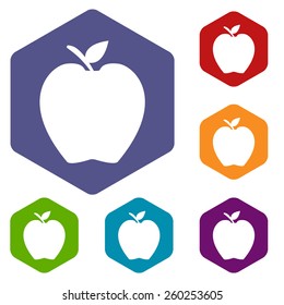 Apple rhombus icons set in different colors. Vector Illustration