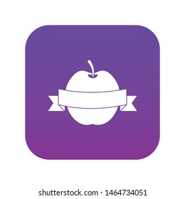 Apple with ribbon icon digital purple for any design isolated on white vector illustration