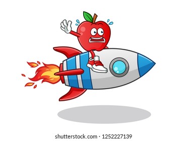 apple riding a rocket mascot vector cartoon illustration