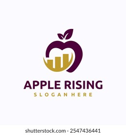 Apple rising logo design template. Natural foods market researcher concept. Creative vector symbol.