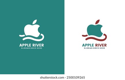 Apple and river combination logo design template.