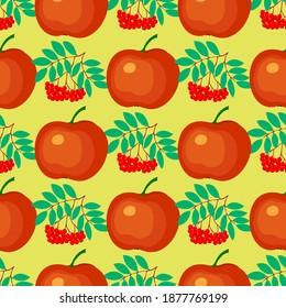 apple and rowan, seamless pattern, vector illustration