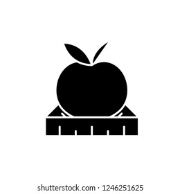Apple with a ruler black icon, vector sign on isolated background. Apple with a ruler concept symbol, illustration 