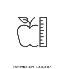 Apple and ruler outline icon. linear style sign for mobile concept and web design. Loss weight diet simple line vector icon. Symbol, logo illustration. Pixel perfect vector graphics