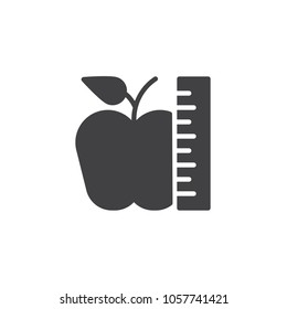 Apple and ruler vector icon. filled flat sign for mobile concept and web design. Loss weight diet simple solid icon. Symbol, logo illustration. Pixel perfect vector graphics