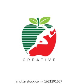 apple run logo design vector symbol