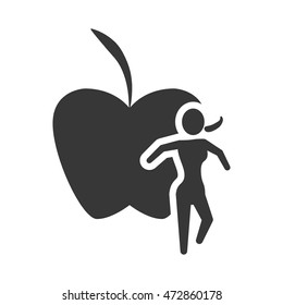 apple running woman healthy lifestyle fitness silhouette icon. Flat and Isolated design. Vector illustration