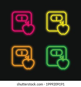 Apple y A Scale Esboza el icono del vector de neón brillante de cuatro colores