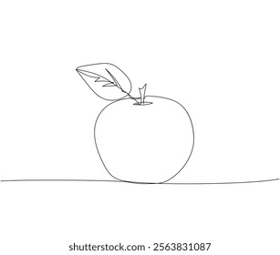 apple, school snack, vitamins one line art. Continuous line drawing of school lunch, knowledge, healthy snack, fruit, harvest