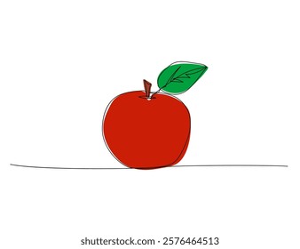 apple, school snack, vitamins one line color art. Continuous line drawing of school lunch, knowledge, healthy snack, fruit, harvest