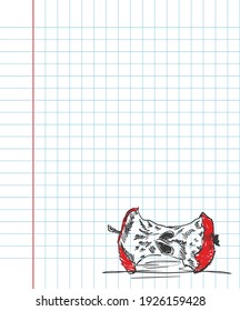 Apple scribble. Apple drawing on school notebook. Vector illustration