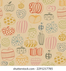 Estilo Apple 60s sin fisuras. Frutos de manzana de caramelo aislados en fondo blanco. Imagen abstracta de una fruta. Ilustración del vector