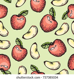 Apple seamless pattern. Autumn harvest texture. Hand drawn fruits. Vector sketch.