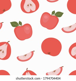 Apple seamless pattern design for fabric or wallpaper. Vector fruit repeated background.