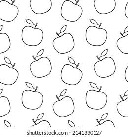 Apple seamless pattern doodle outline vector. Texture for background, menu, booklet, label, print, packaging, merchandise, book, poster, fabric, wrapping, storefront, textile.