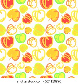 Apple seamless pattern. Eco friendly fresh tasty endless background. Vegan theme illustration.