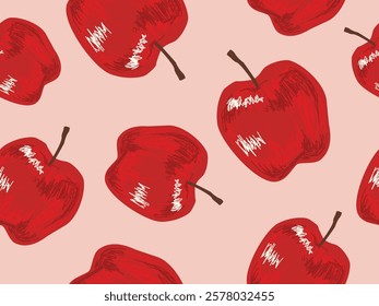 Apple seamless pattern. fruit background, outline vegetable background with hand drawn vector illustration