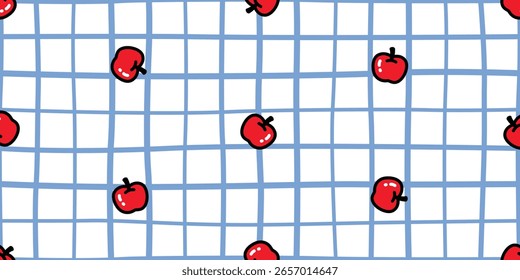 apple seamless pattern fruit cartoon doodle checked vector scarf isolated repeat background tile wallpaper gift wrapping paper textile illustration design
