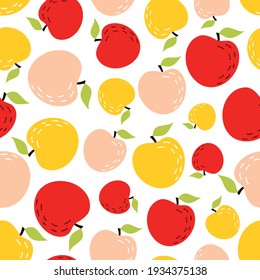 Apple seamless pattern. Fruit theme. Great for printing, packaging. Vector illustration.