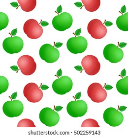 Apple seamless pattern. Green apple on white background. Fruit collection.