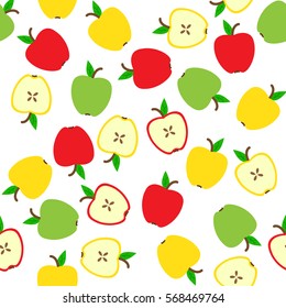 Apple Seamless Pattern on white background. Fruit texture.