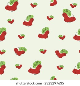 Apple Seamless pattern. One line drawing organic fruit background texture design. Minimalist linear sketch for wrapping paper, packaging. Abstract continuous line art
