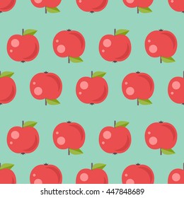 Apple seamless pattern, red apples on turquoise background