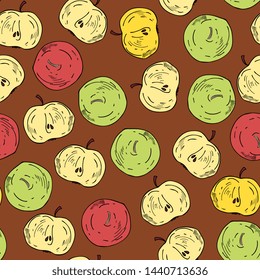 apple seamless pattern. Vector drawing. Isolated sketch . Summer fruit background. abstract hand drawn vegetarian food. Great for packaging design, tea or juice label, print