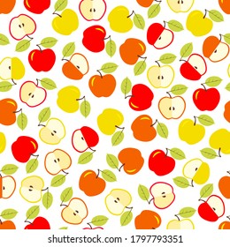 Apple seamless pattern. Vector illustration. Design for fabric, scrapbooking, packaging paper, wallpaper, wrapping, cafe menu. To decorate harvest, back to school, thanksgiving party