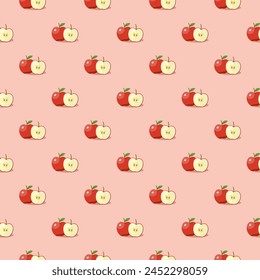 Apple seamless pattern. Vegan organic eco fruit background. vector illustration.