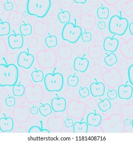Apple seamless pattern.Background for design wrapping,fabrica design.Textile design.wellpaper for children room.Design material of 
pajamas.Grey background with hand drawn pink and blue apples.Lineart