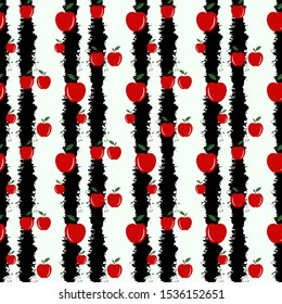 Apple seamless vector pattern on brush striped background