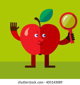 Apple  Seeing Through Magnifying Glass. 