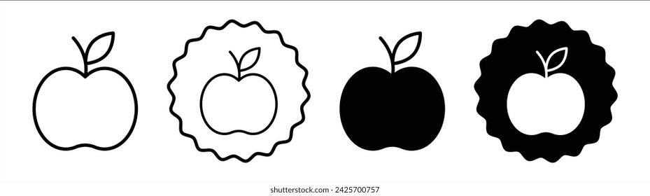 Apple set in black and white color. Apple simple flat icon vector